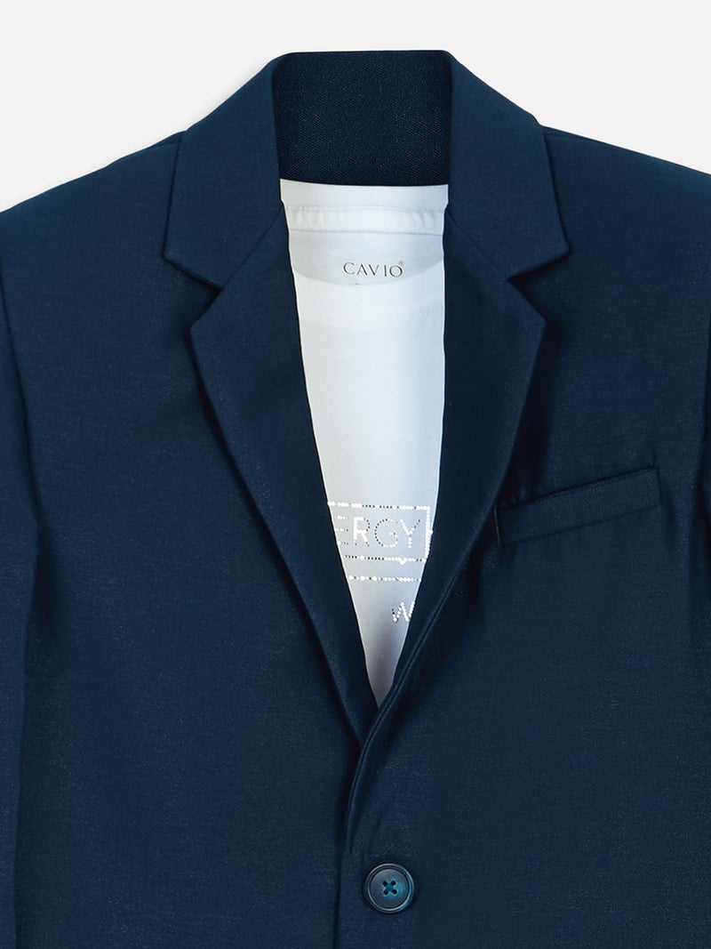 CAVIO Boys Regular Fit Solid Cotton Single Breasted Blazer and T-Shirt - Image 4